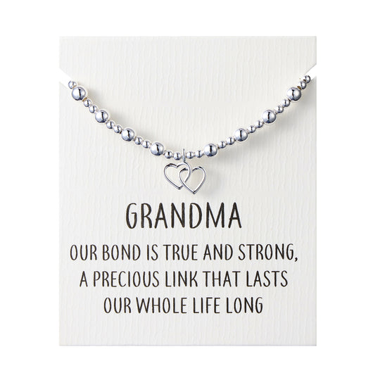 Grandma Heart Link Beaded Stretch Bracelet with Quote Card