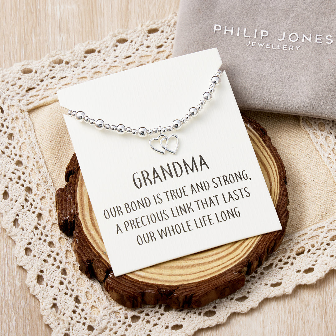 Grandma Heart Link Beaded Stretch Bracelet with Quote Card