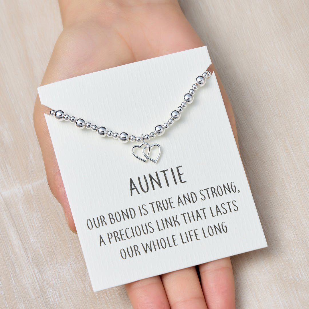 Auntie Heart Link Beaded Stretch Bracelet with Quote Card