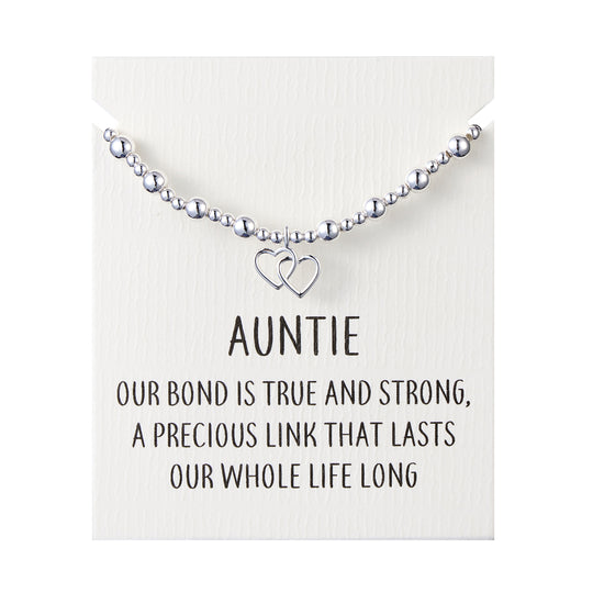 Auntie Heart Link Beaded Stretch Bracelet with Quote Card