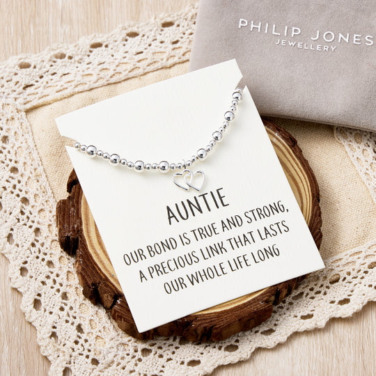 Auntie Heart Link Beaded Stretch Bracelet with Quote Card