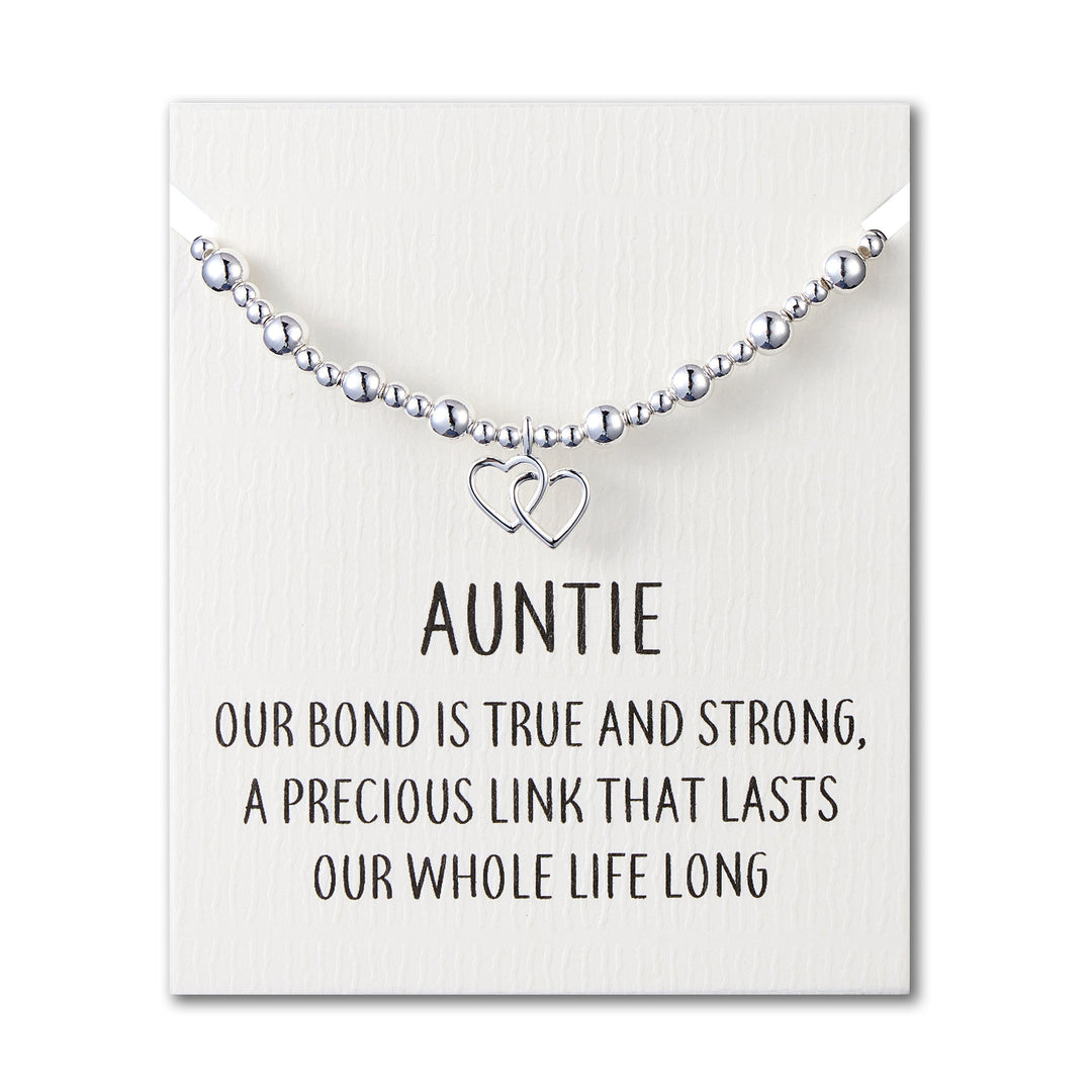 Auntie Heart Link Beaded Stretch Bracelet with Quote Card - Philip Jones Jewellery