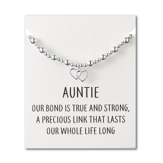 Auntie Heart Link Beaded Stretch Bracelet with Quote Card - Philip Jones Jewellery