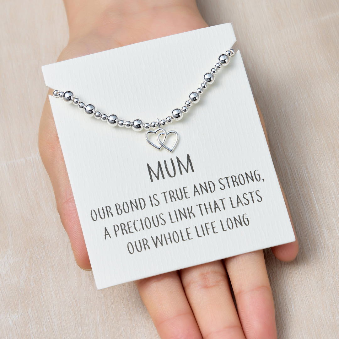 Mum Heart Link Beaded Stretch Bracelet with Quote Card
