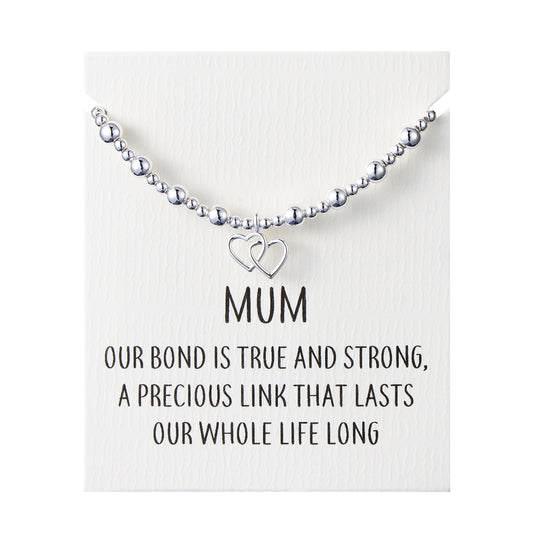 Mum Heart Link Beaded Stretch Bracelet with Quote Card