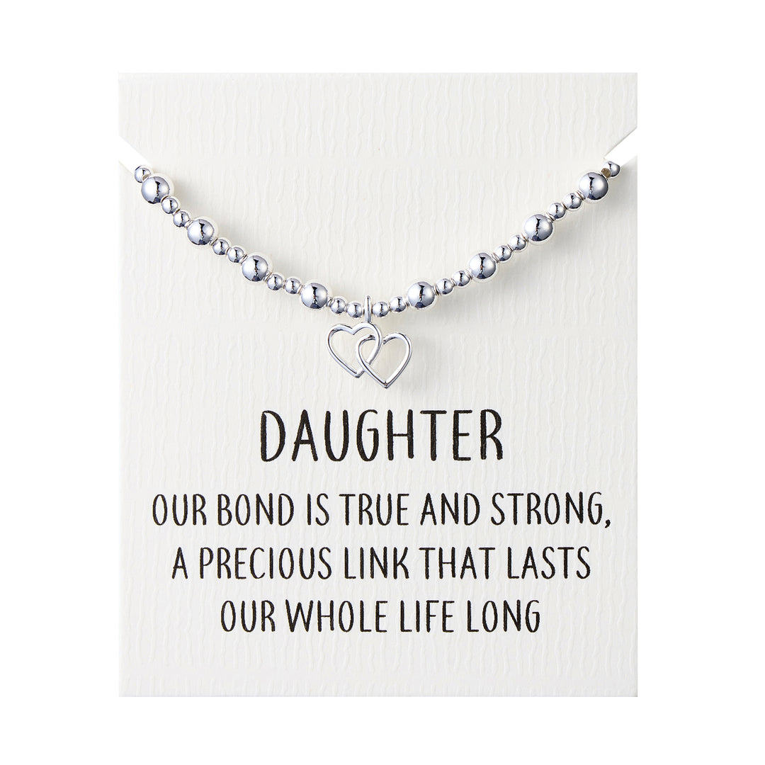 Daughter Heart Link Beaded Stretch Bracelet with Quote Card