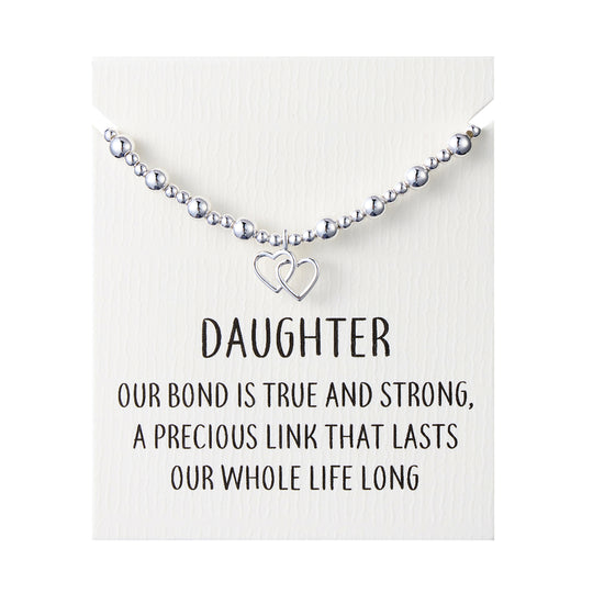 Daughter Heart Link Beaded Stretch Bracelet with Quote Card