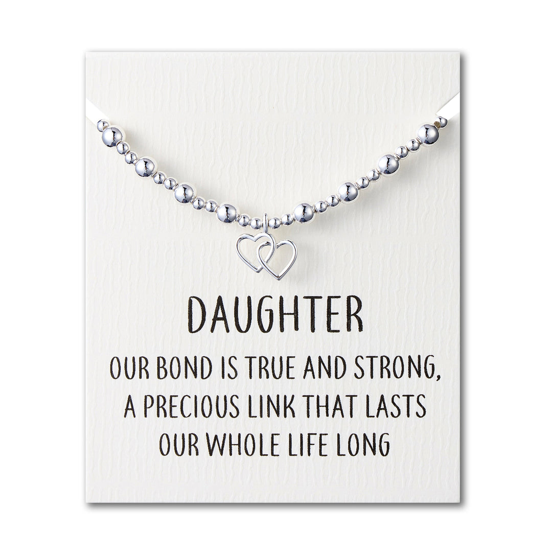 Daughter Heart Link Beaded Stretch Bracelet with Quote Card - Philip Jones Jewellery