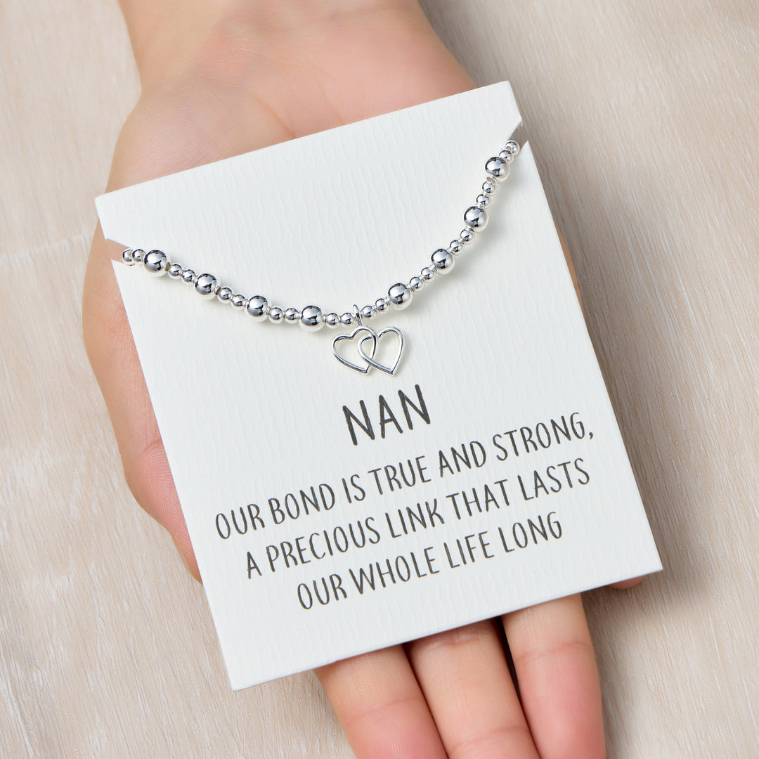 Nan Heart Link Beaded Stretch Bracelet with Quote Card