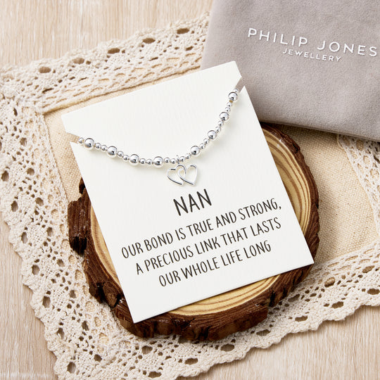 Nan Heart Link Beaded Stretch Bracelet with Quote Card