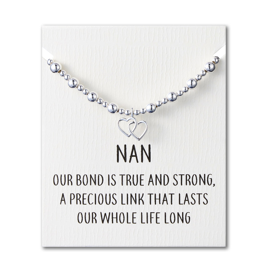 Nan Heart Link Beaded Stretch Bracelet with Quote Card - Philip Jones Jewellery