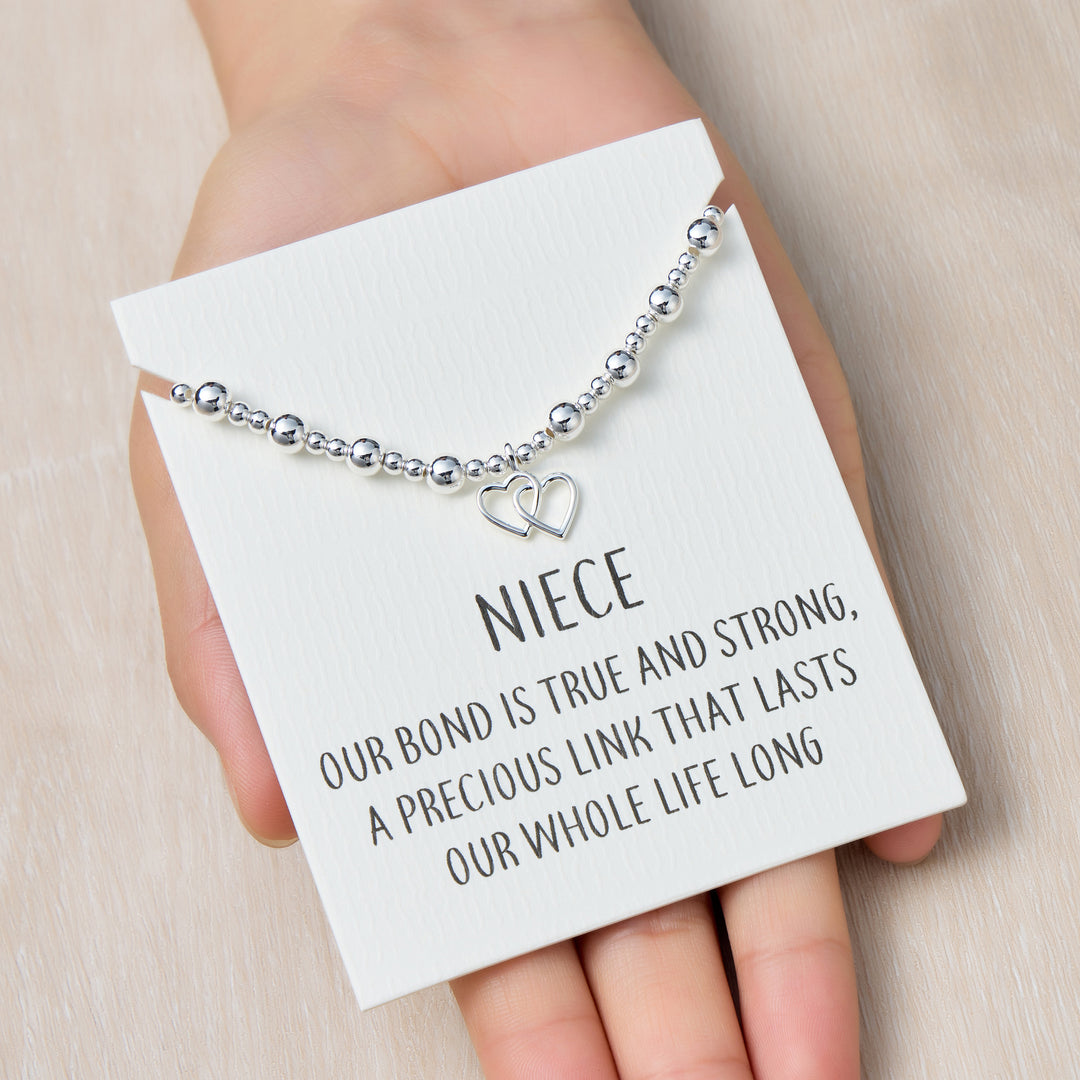 Niece Heart Link Beaded Stretch Bracelet with Quote Card