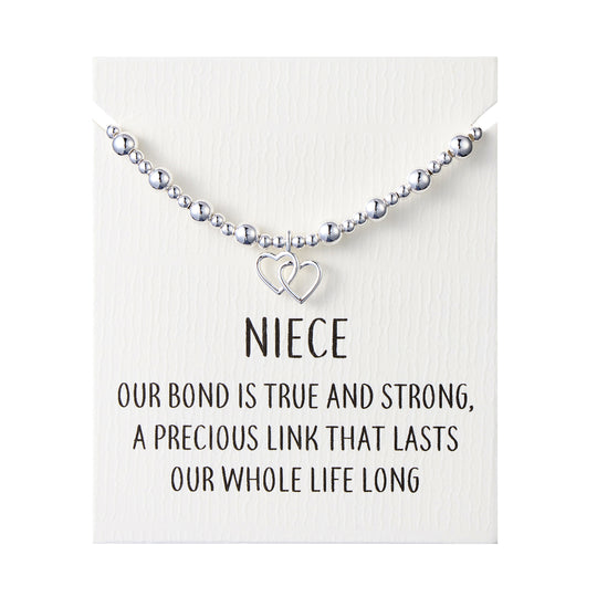 Niece Heart Link Beaded Stretch Bracelet with Quote Card