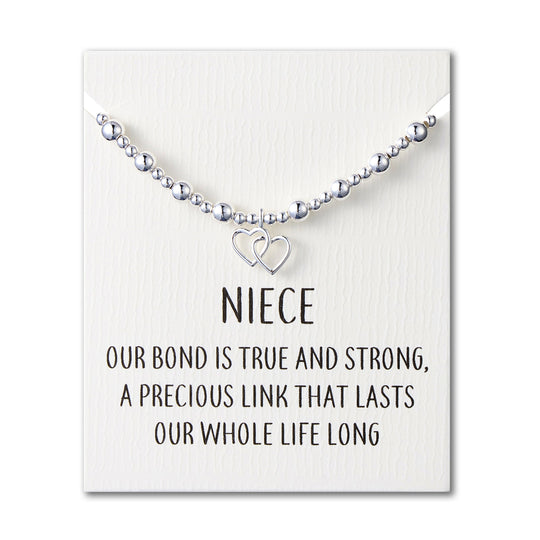 Niece Heart Link Beaded Stretch Bracelet with Quote Card - Philip Jones Jewellery