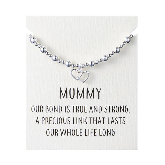 Mummy Heart Link Beaded Stretch Bracelet with Quote Card