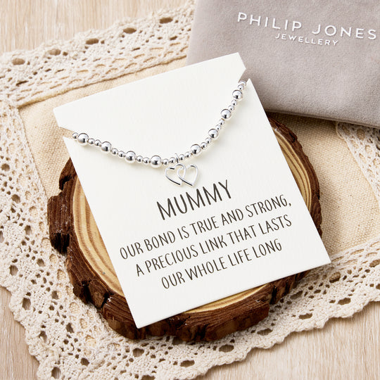 Mummy Heart Link Beaded Stretch Bracelet with Quote Card