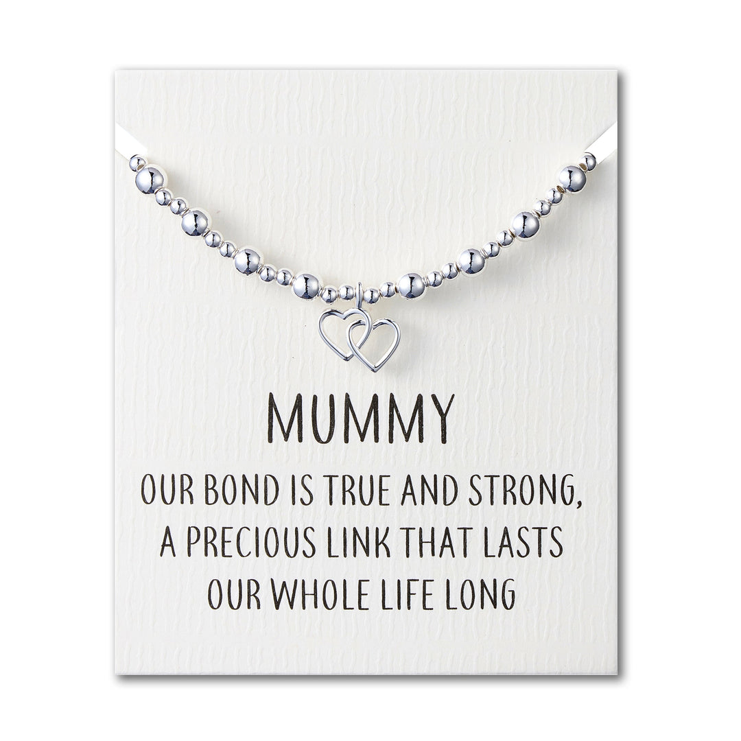Mummy Heart Link Beaded Stretch Bracelet with Quote Card - Philip Jones Jewellery