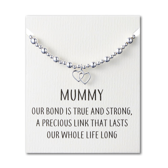 Mummy Heart Link Beaded Stretch Bracelet with Quote Card - Philip Jones Jewellery