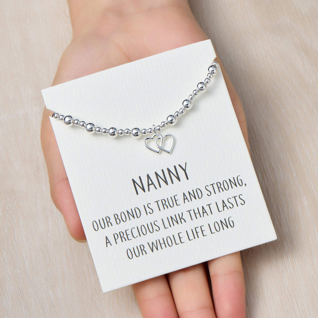 Nanny Heart Link Beaded Stretch Bracelet with Quote Card