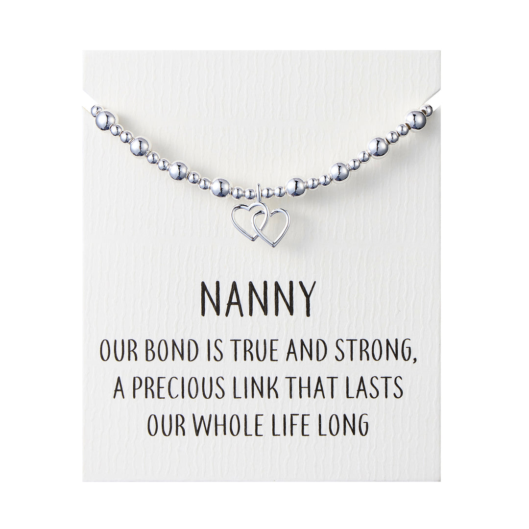 Nanny Heart Link Beaded Stretch Bracelet with Quote Card