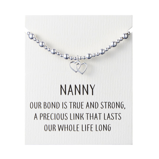 Nanny Heart Link Beaded Stretch Bracelet with Quote Card