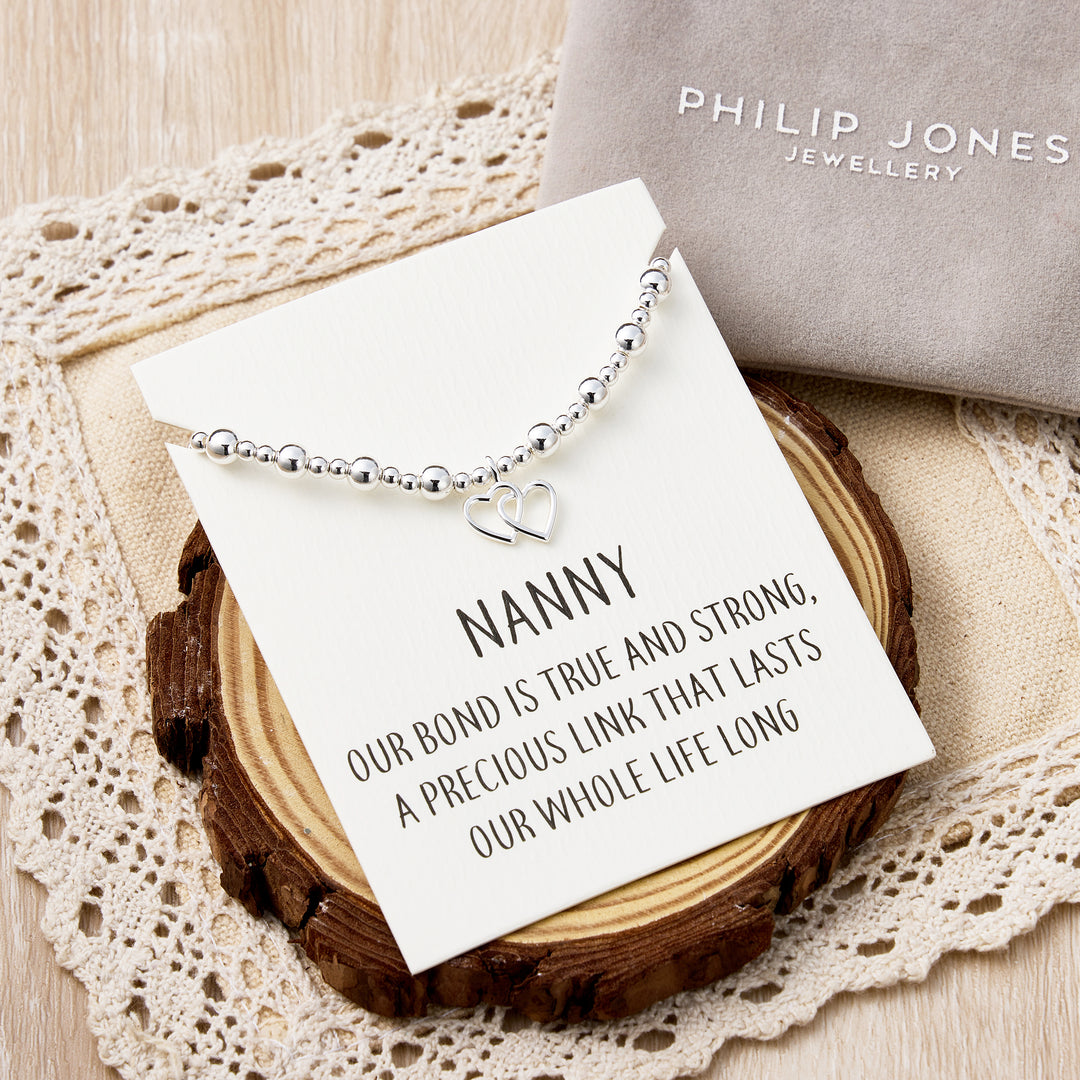 Nanny Heart Link Beaded Stretch Bracelet with Quote Card
