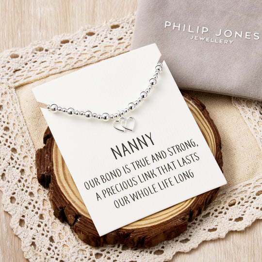 Nanny Heart Link Beaded Stretch Bracelet with Quote Card