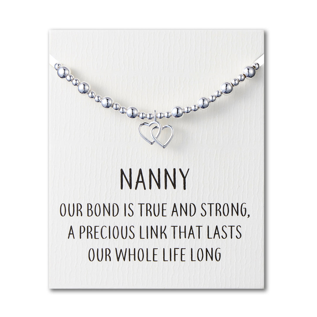 Nanny Heart Link Beaded Stretch Bracelet with Quote Card - Philip Jones Jewellery