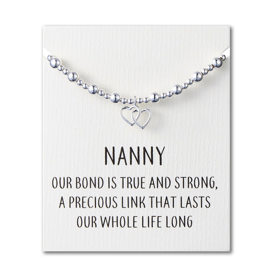 Nanny Heart Link Beaded Stretch Bracelet with Quote Card - Philip Jones Jewellery