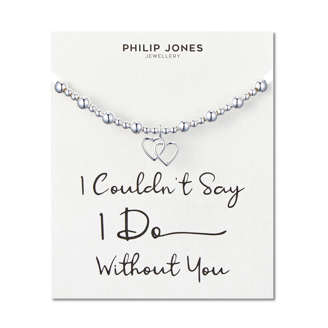 I Couldn't Say I Do Without You Heart Link Beaded Stretch Bridal Bracelet with Quote Card - Philip Jones