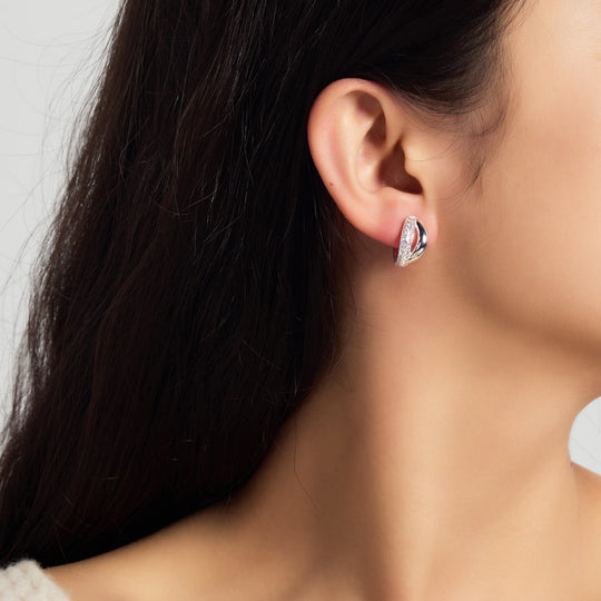 Silver Plated Split Huggie Hoop Earrings Created With Zircondia® Crystals