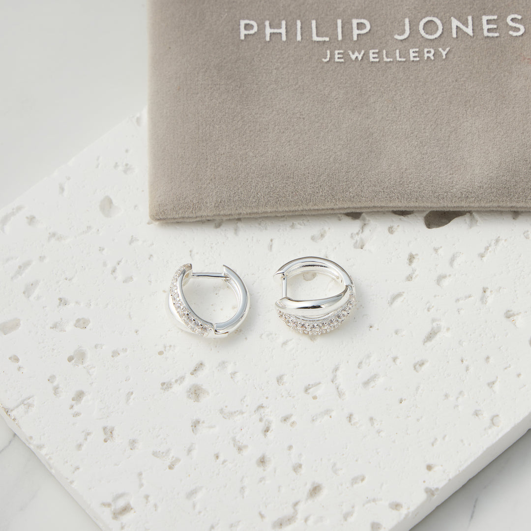 Silver Plated Split Huggie Hoop Earrings Created With Zircondia® Crystals