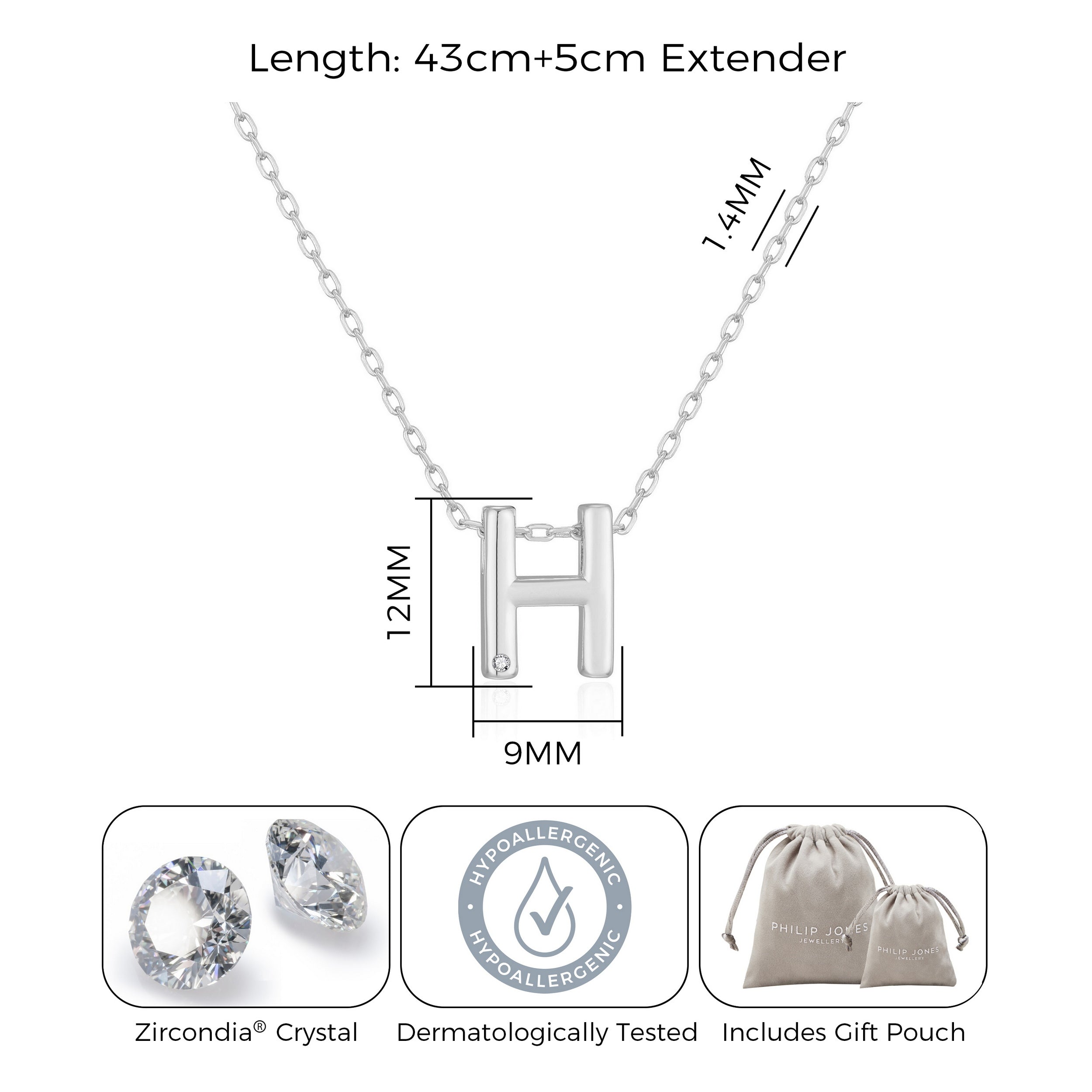 Initial Necklace Letter H Created with Zircondia® Crystals