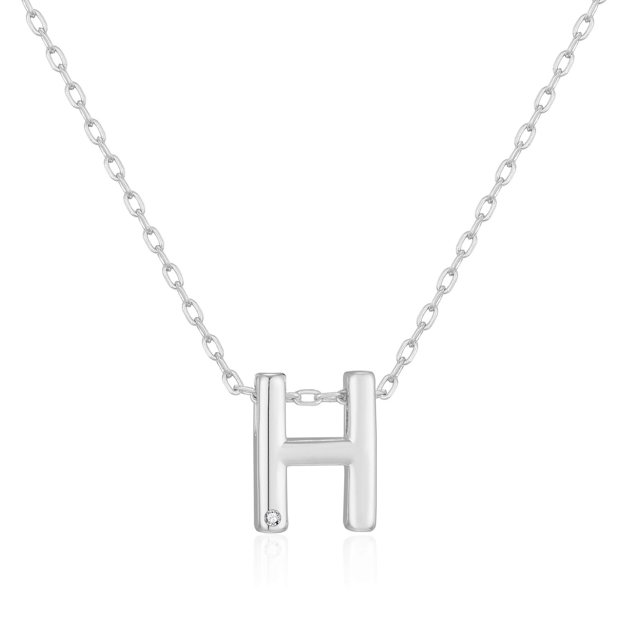 Initial Necklace Letter H Created with Zircondia® Crystals