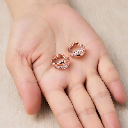 Rose Gold Plated Split Huggie Hoop Earrings Created With Zircondia® Crystals