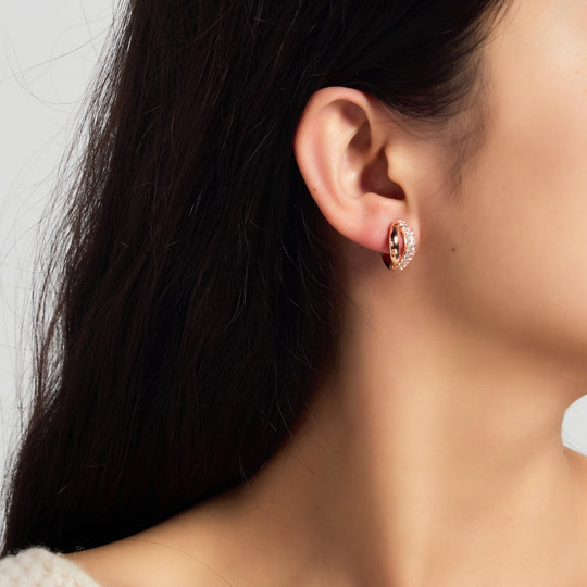 Rose Gold Plated Split Huggie Hoop Earrings Created With Zircondia® Crystals