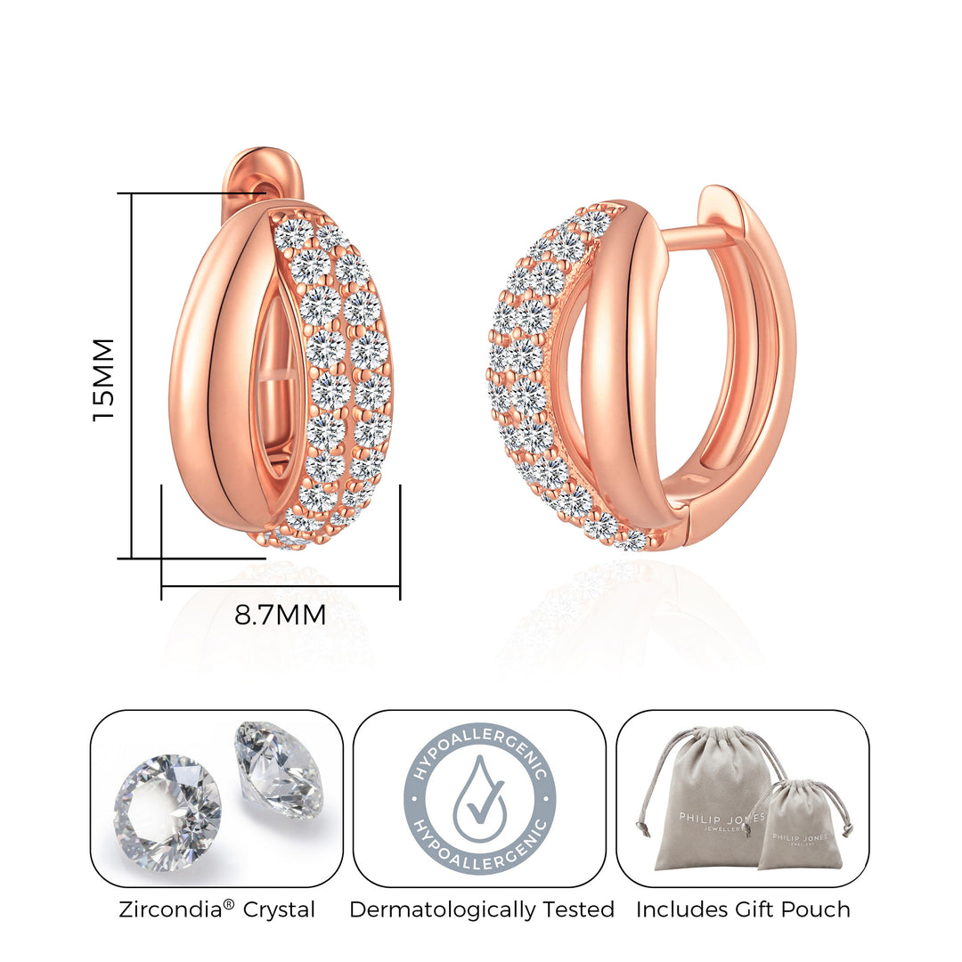 Rose Gold Plated Split Huggie Hoop Earrings Created With Zircondia® Crystals