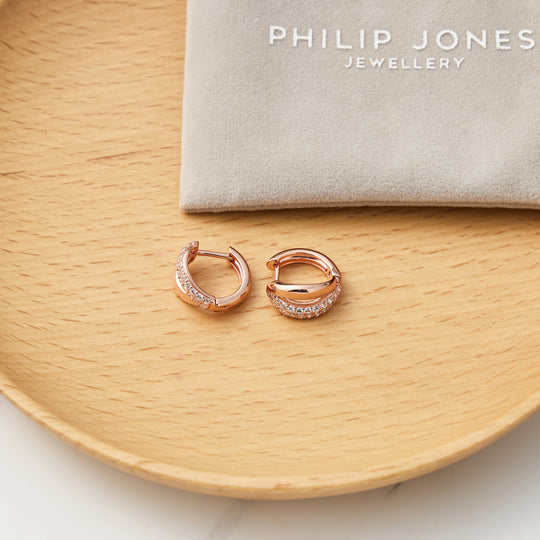 Rose Gold Plated Split Huggie Hoop Earrings Created With Zircondia® Crystals