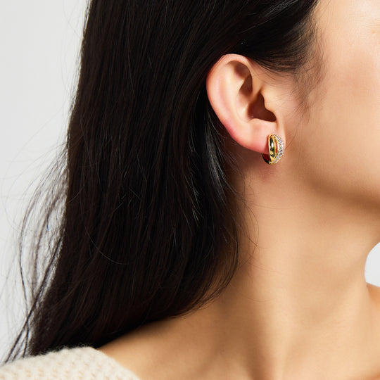 18k Gold Plated Split Huggie Hoop Earrings Created With Zircondia® Crystals