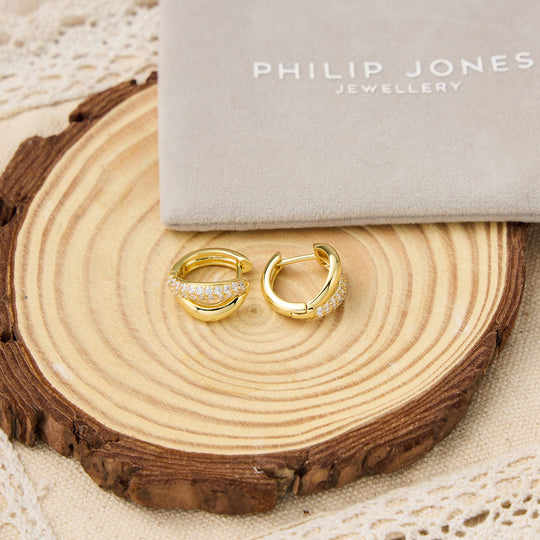 18k Gold Plated Split Huggie Hoop Earrings Created With Zircondia® Crystals