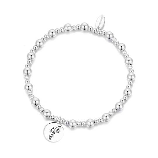 January Birth Flower Snowdrop Beaded Stretch Bracelet