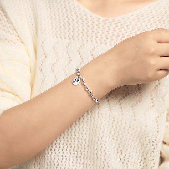 January Birth Flower Snowdrop Beaded Stretch Bracelet
