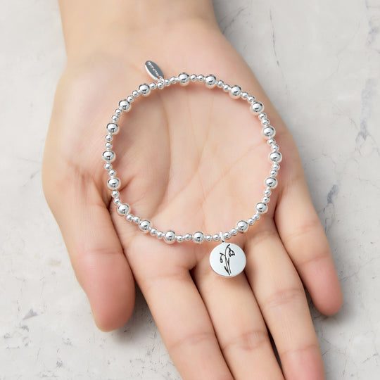 January Birth Flower Snowdrop Beaded Stretch Bracelet