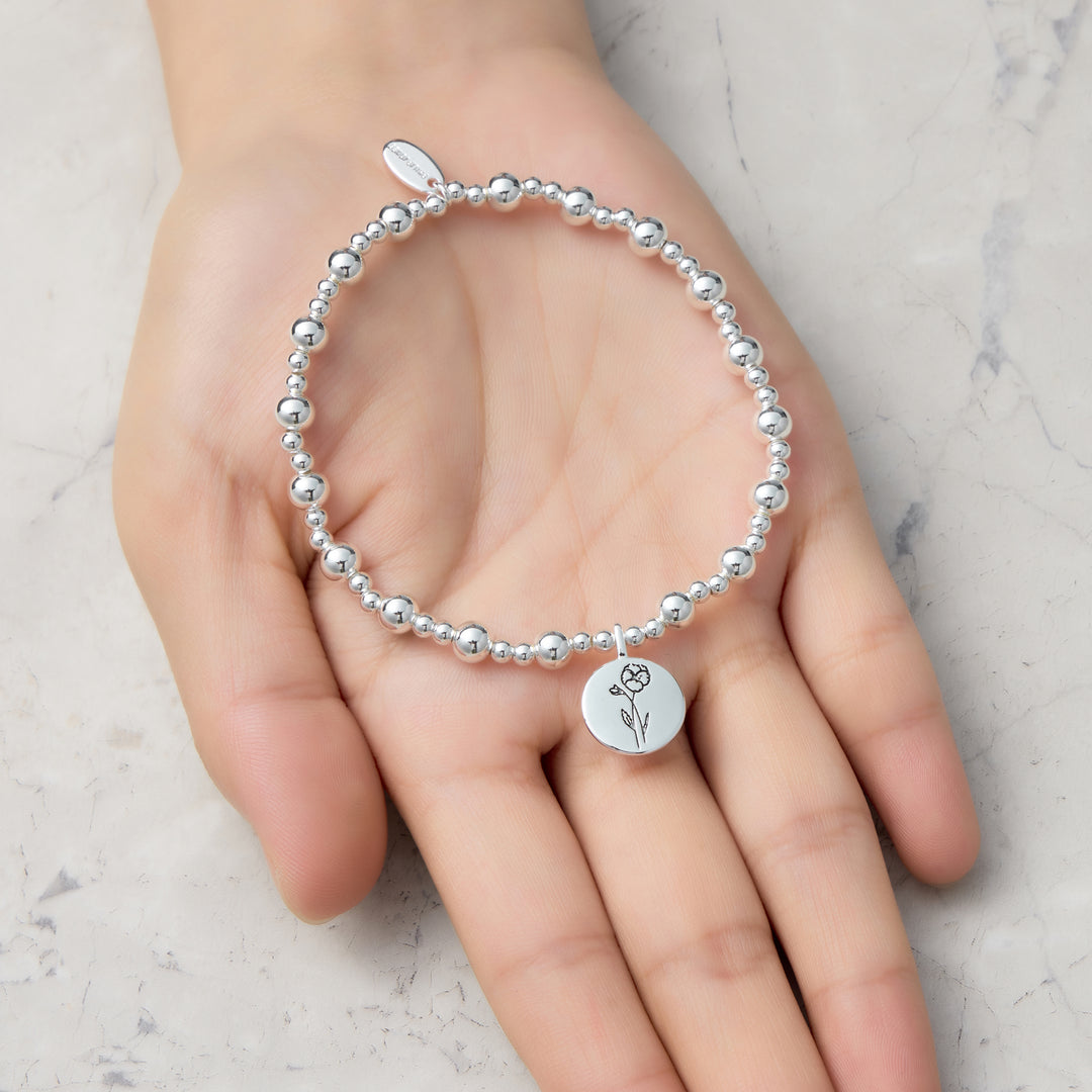 February Birth Flower Violet Beaded Stretch Bracelet
