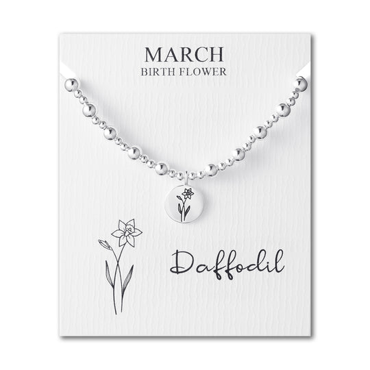 March Birth Flower Daffodil Beaded Stretch Bracelet - Philip Jones Jewellery