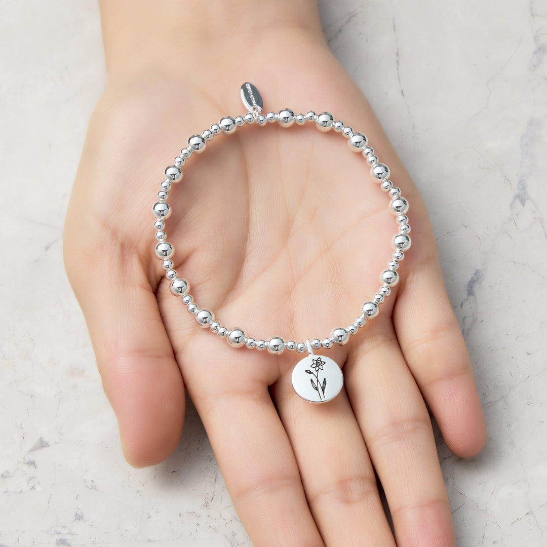 March Birth Flower Daffodil Beaded Stretch Bracelet