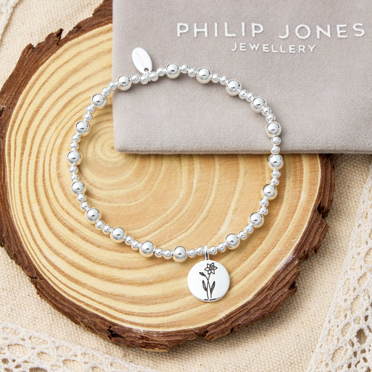 March Birth Flower Daffodil Beaded Stretch Bracelet