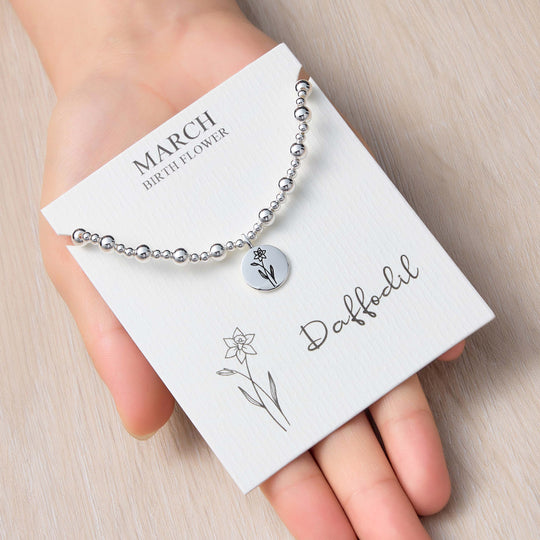 March Birth Flower Daffodil Beaded Stretch Bracelet