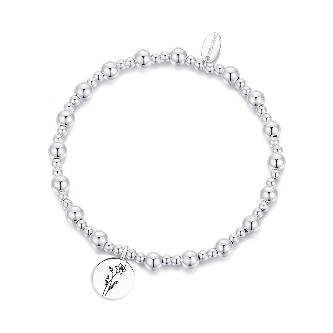 March Birth Flower Daffodil Beaded Stretch Bracelet
