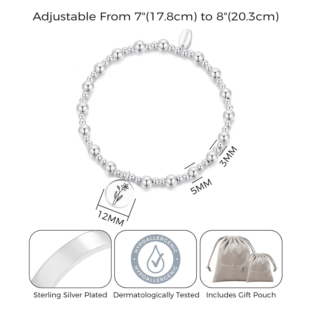 March Birth Flower Daffodil Beaded Stretch Bracelet